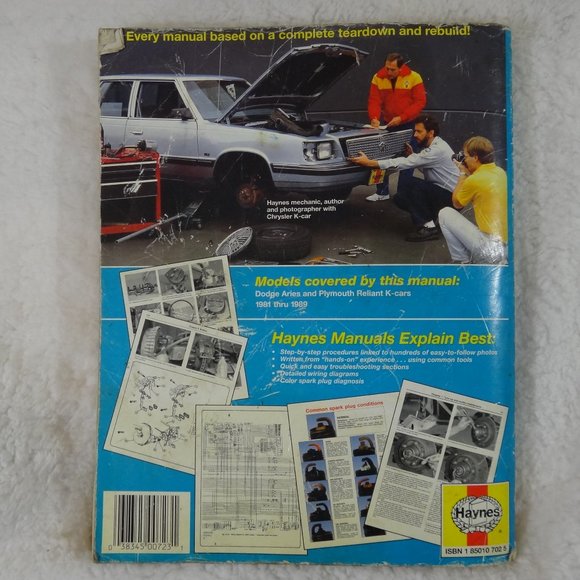 DODGE ARIES & PLYMOUTH RELIANT K-CAR 1981 THRU 1989 HAYNES REPAIR MANUAL - Picture 4 of 4